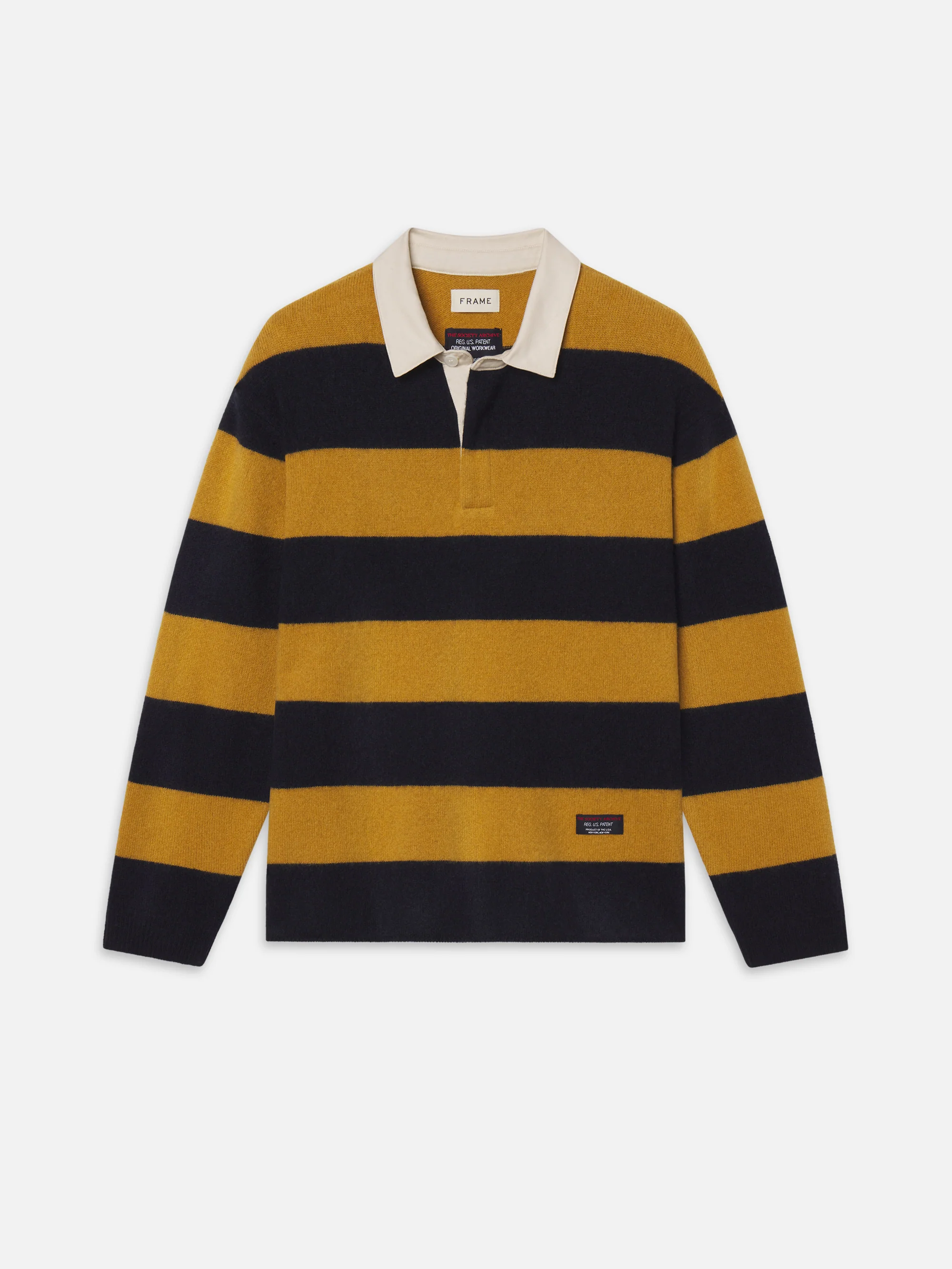 The Society Archive Rugby Polo Sweater -- Navy/Dark Yellow Stripe