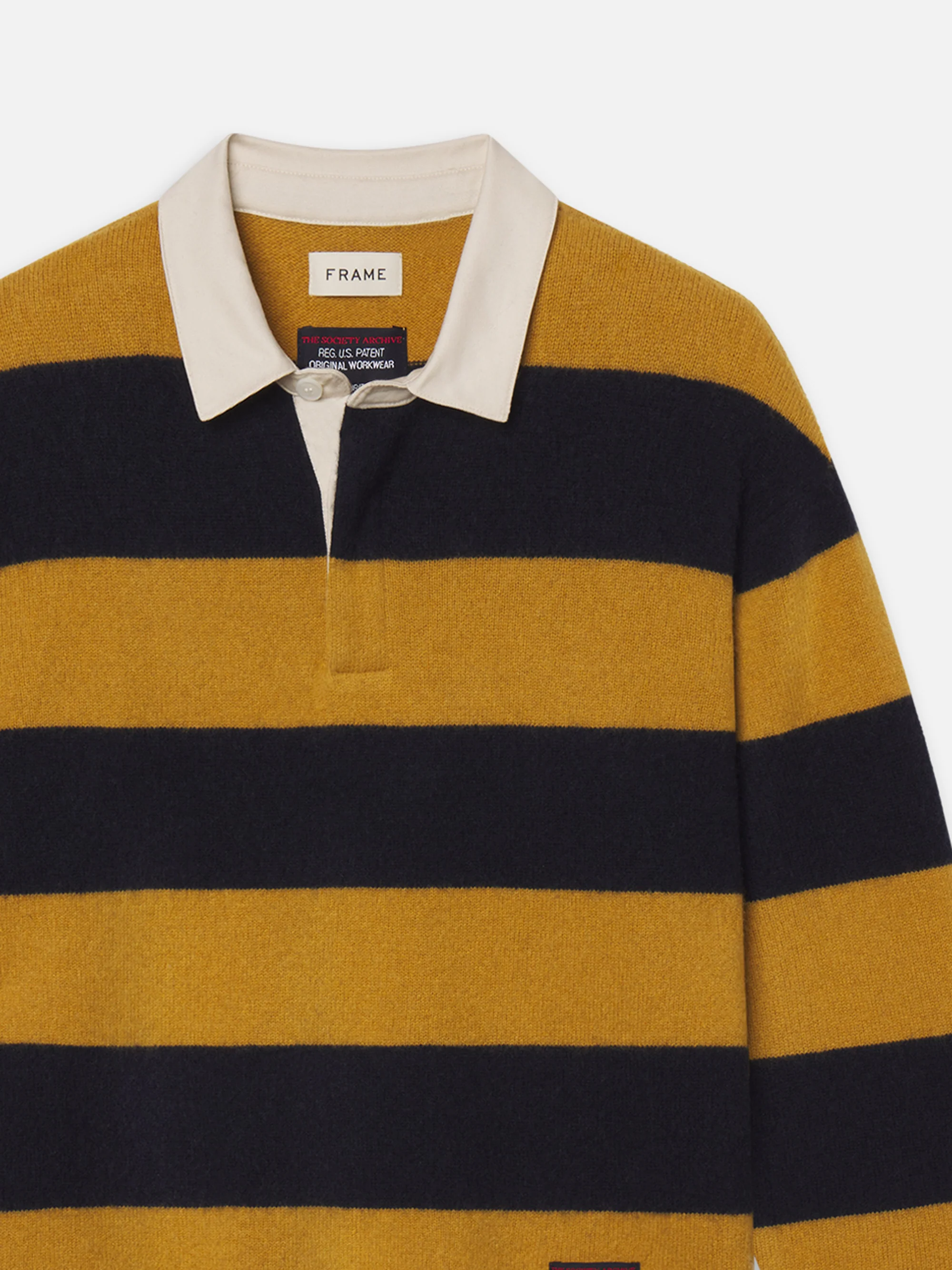 The Society Archive Rugby Polo Sweater -- Navy/Dark Yellow Stripe - Image 2