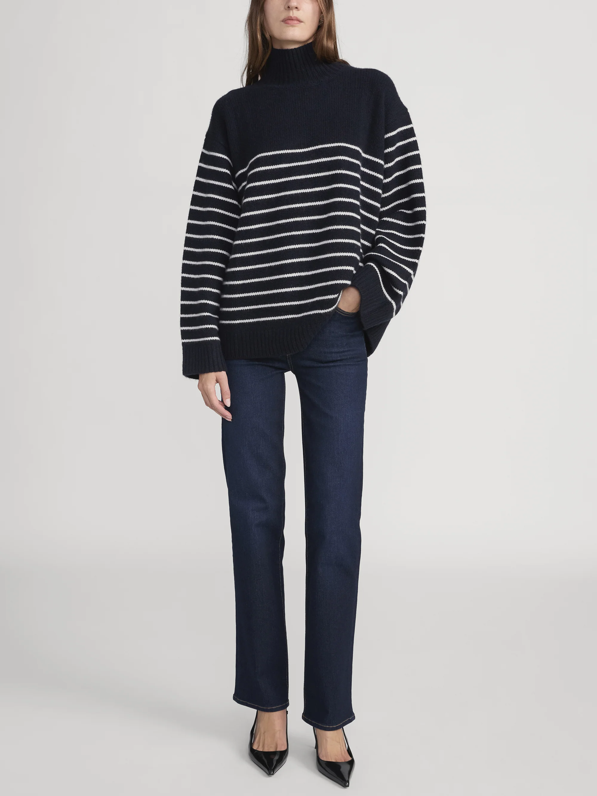 The Striped Cashmere Turtleneck -- Navy Multi - Image 2