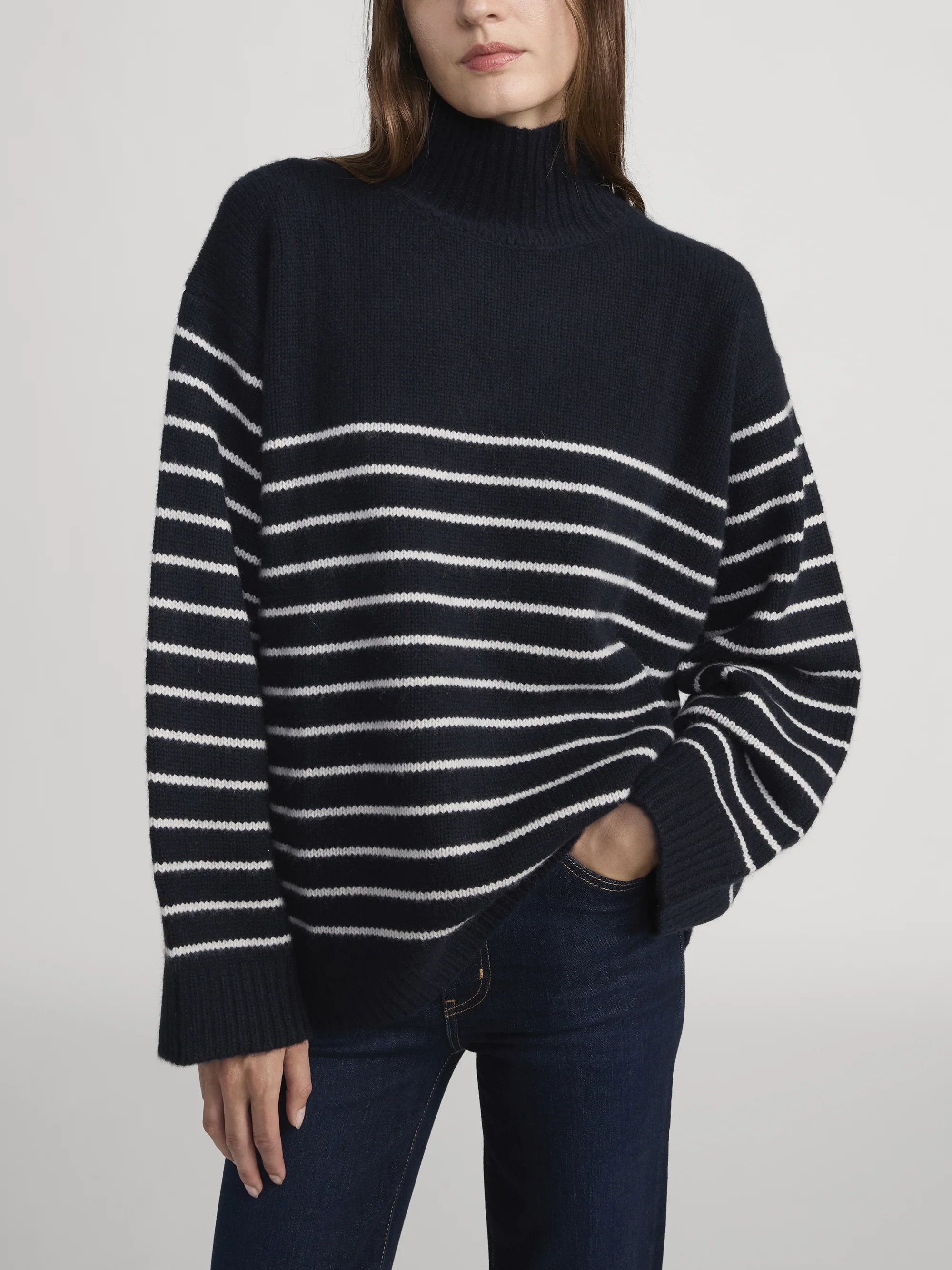 The Striped Cashmere Turtleneck -- Navy Multi - Image 4