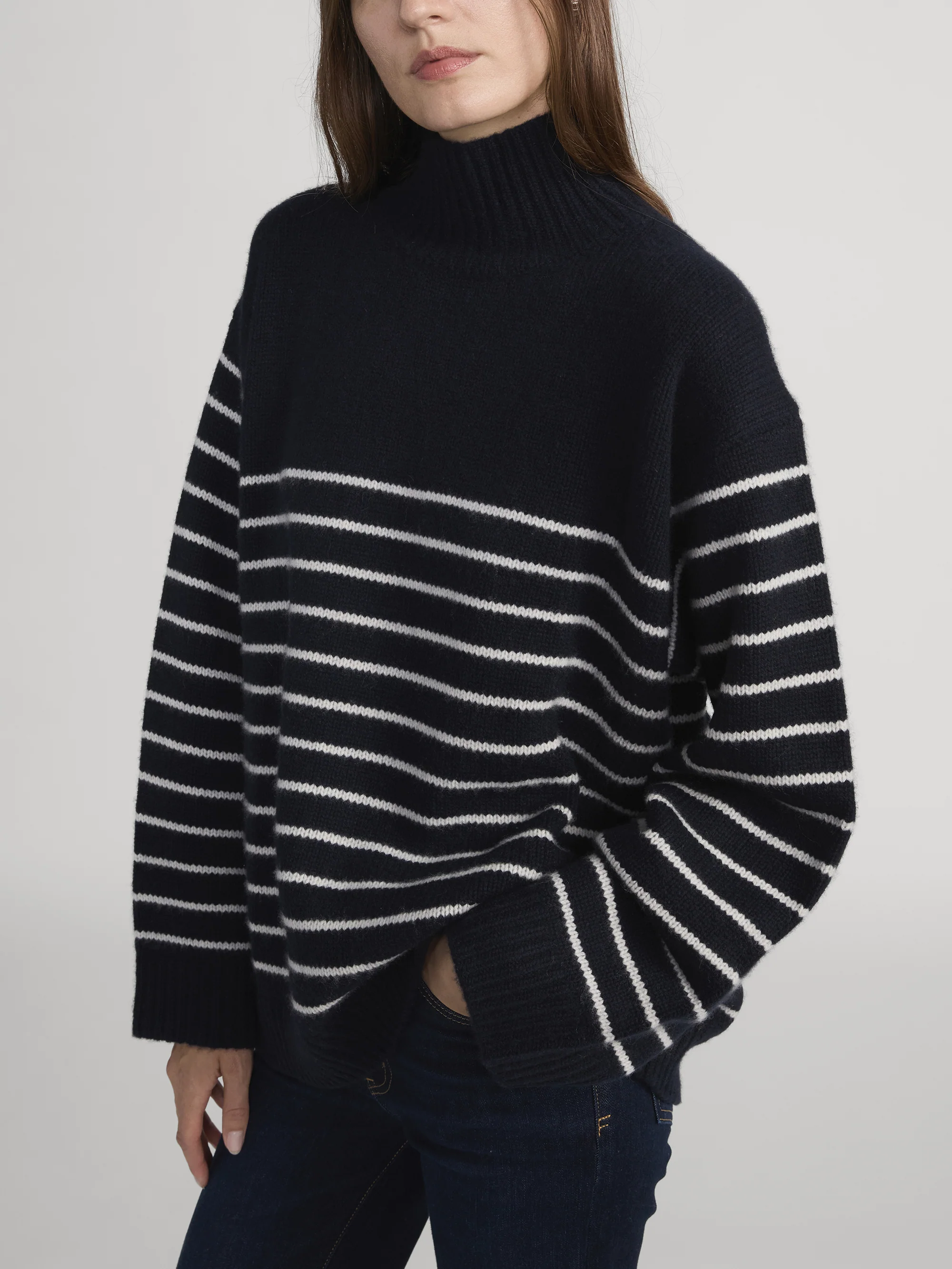 The Striped Cashmere Turtleneck -- Navy Multi - Image 5