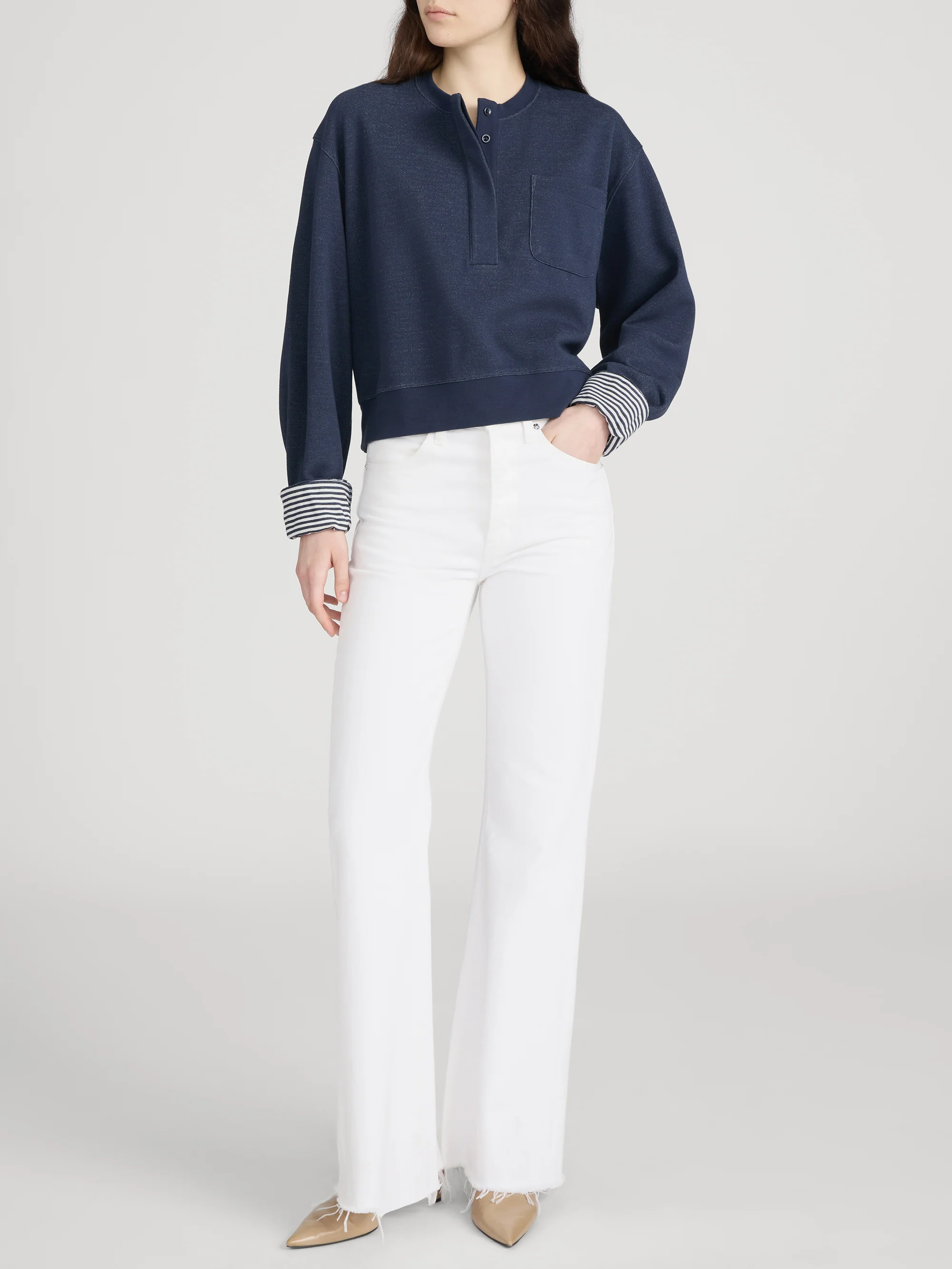 The Stripe Cuff Sweatshirt -- Navy Multi - Image 2