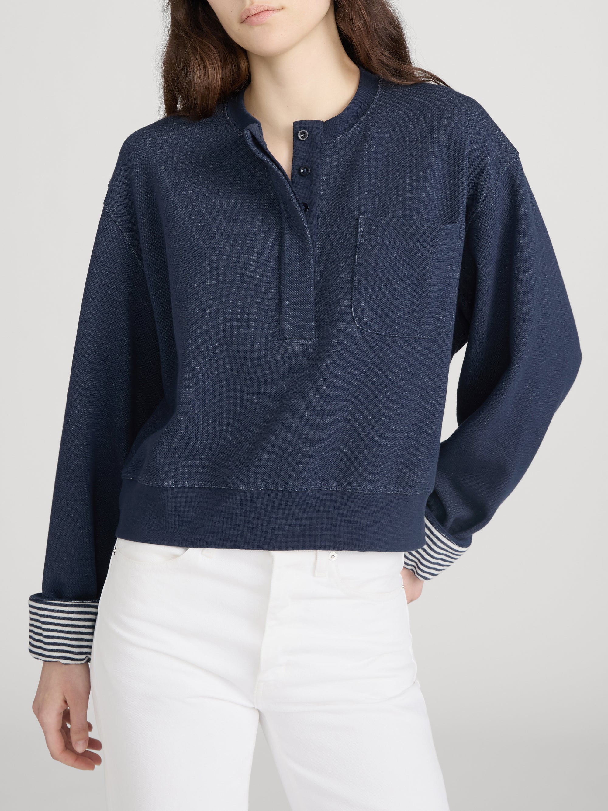The Stripe Cuff Sweatshirt -- Navy Multi - Image 3