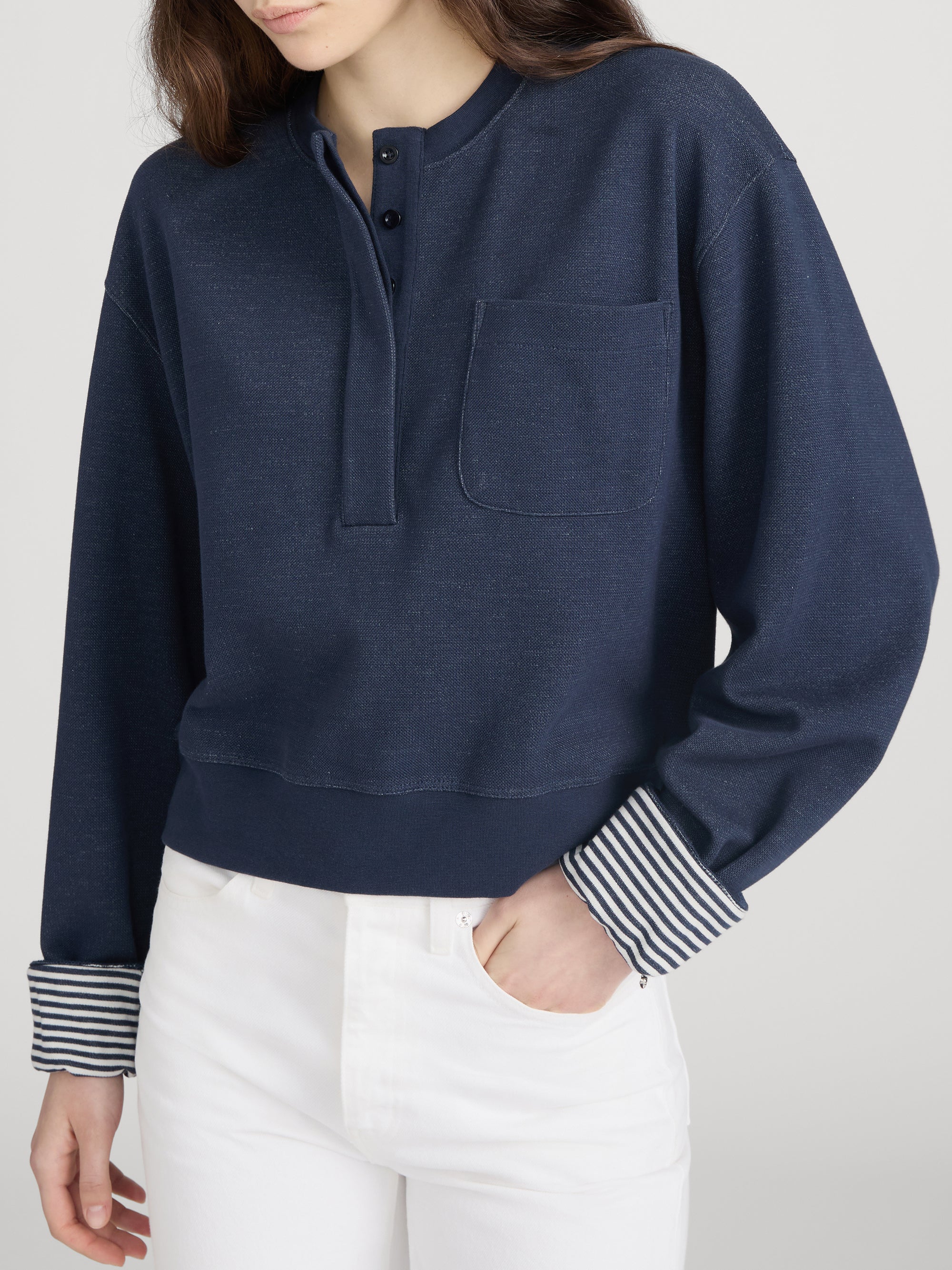 The Stripe Cuff Sweatshirt -- Navy Multi - Image 4