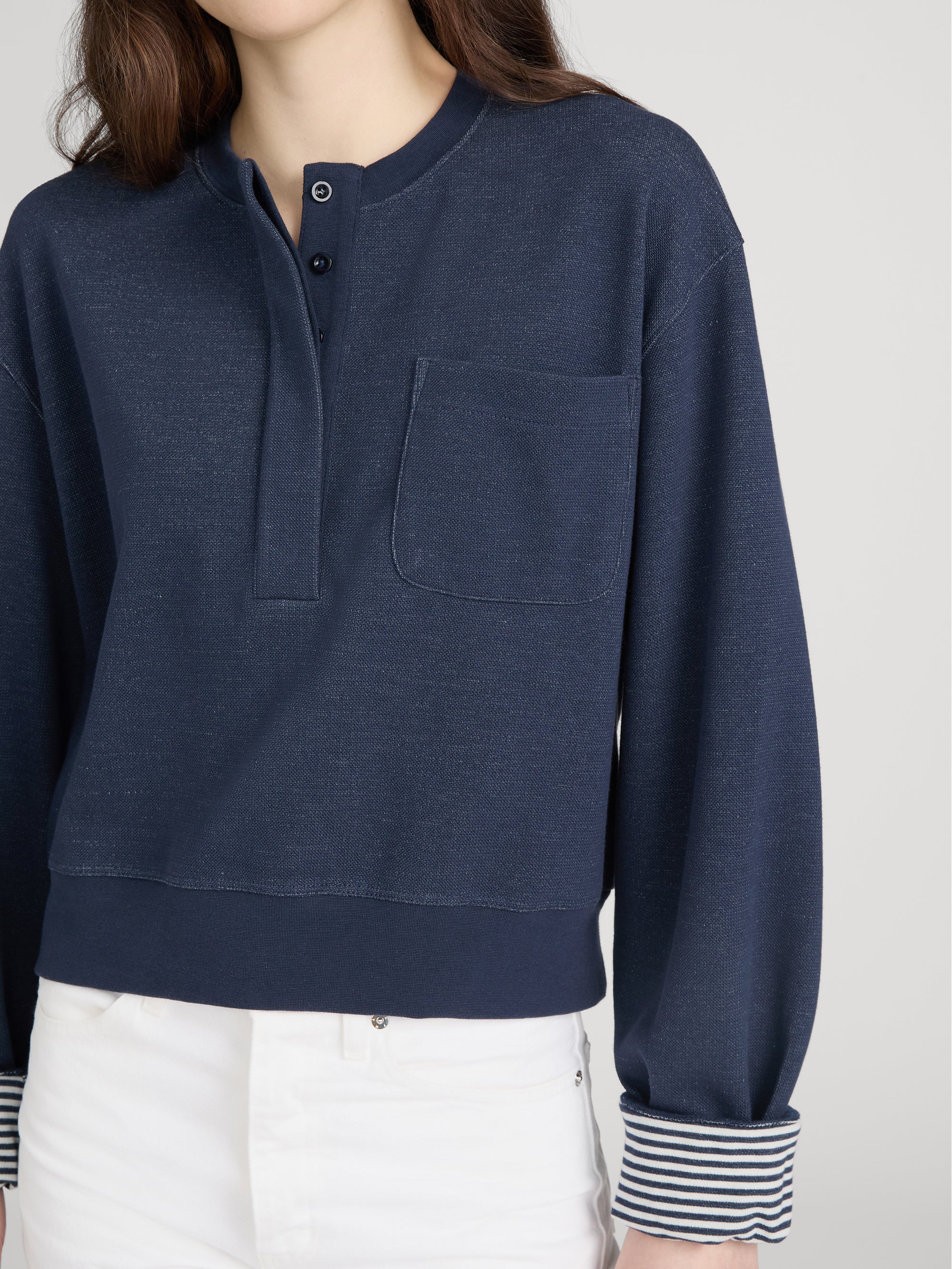 The Stripe Cuff Sweatshirt -- Navy Multi - Image 5