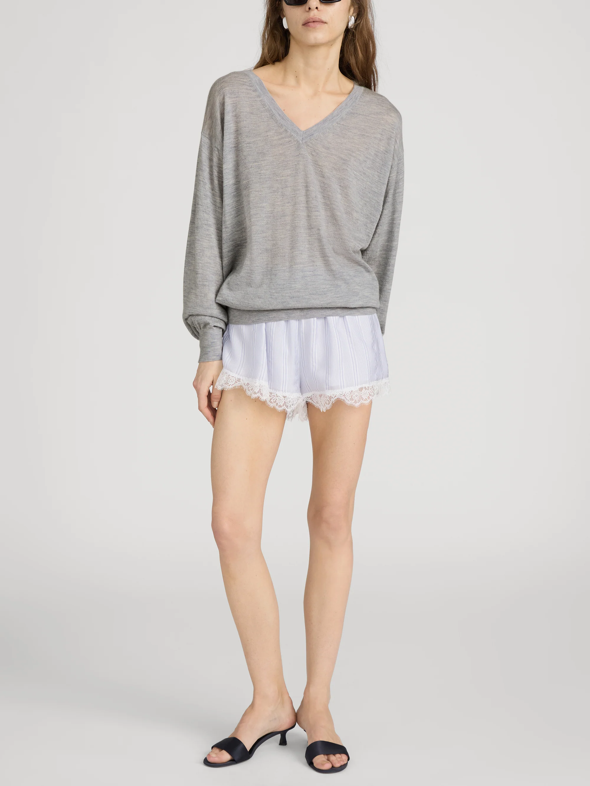 The Stripe Lace Lounge Short -- Chambray Multi - Image 2