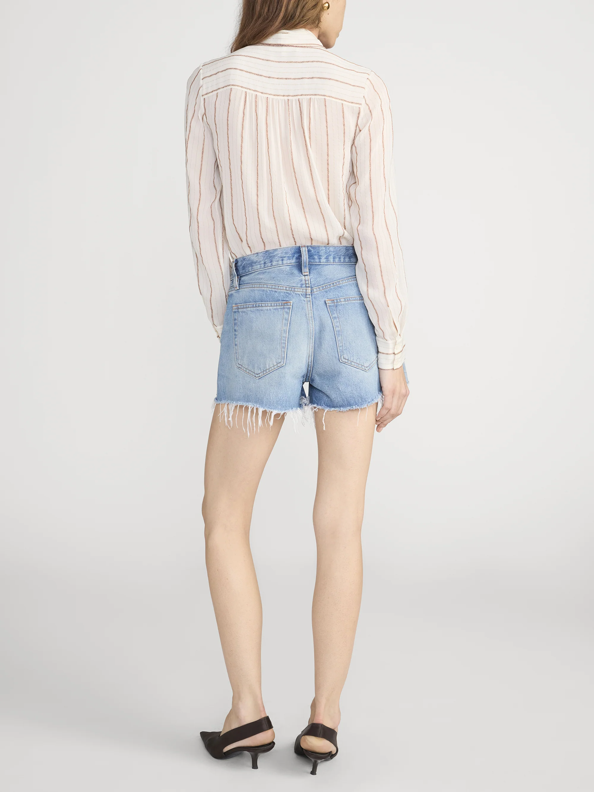 The Striped Silk Tie Blouse -- Cream Multi - Image 6