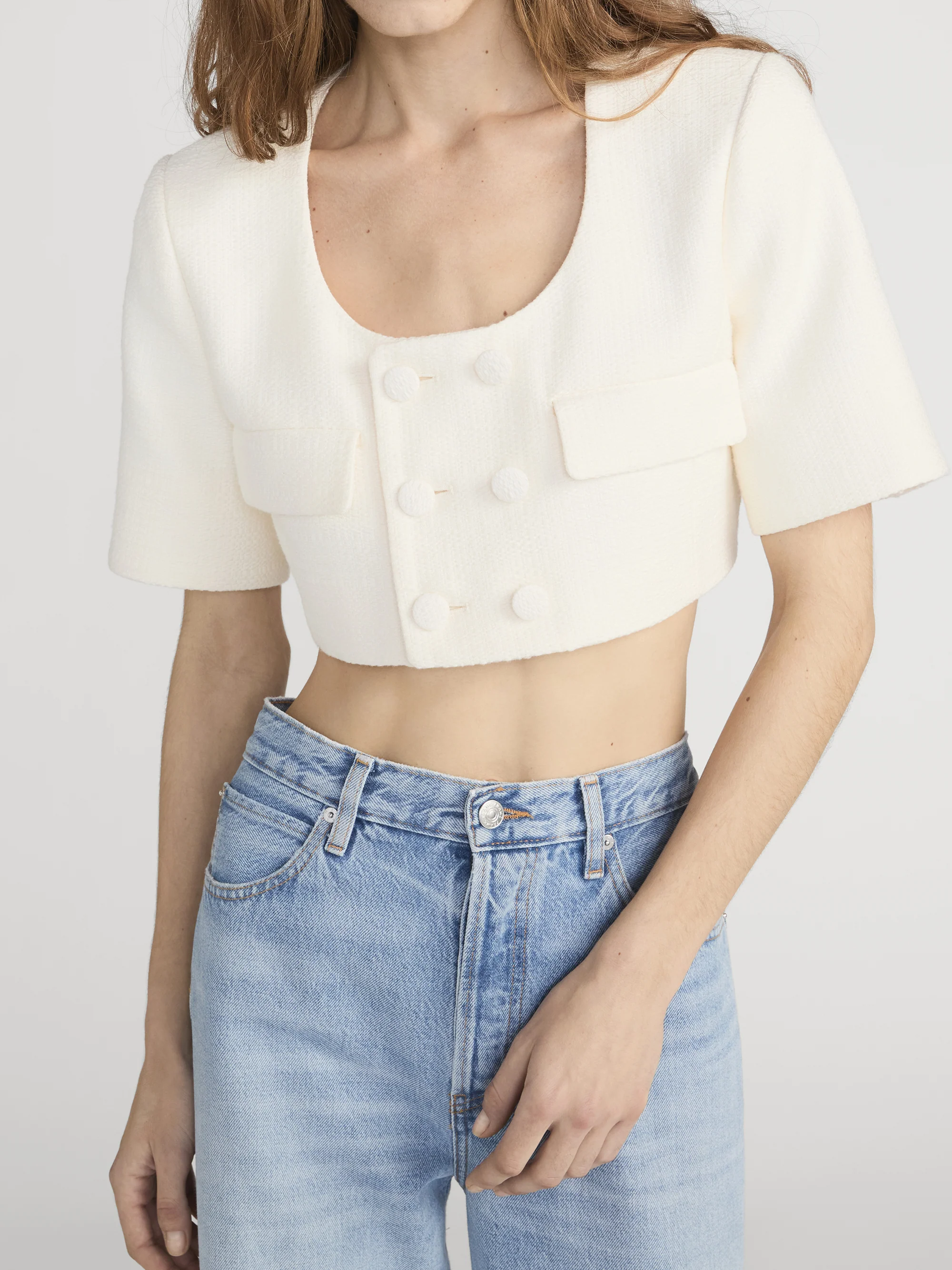 The Tweed Cropped Jacket -- White - Image 3