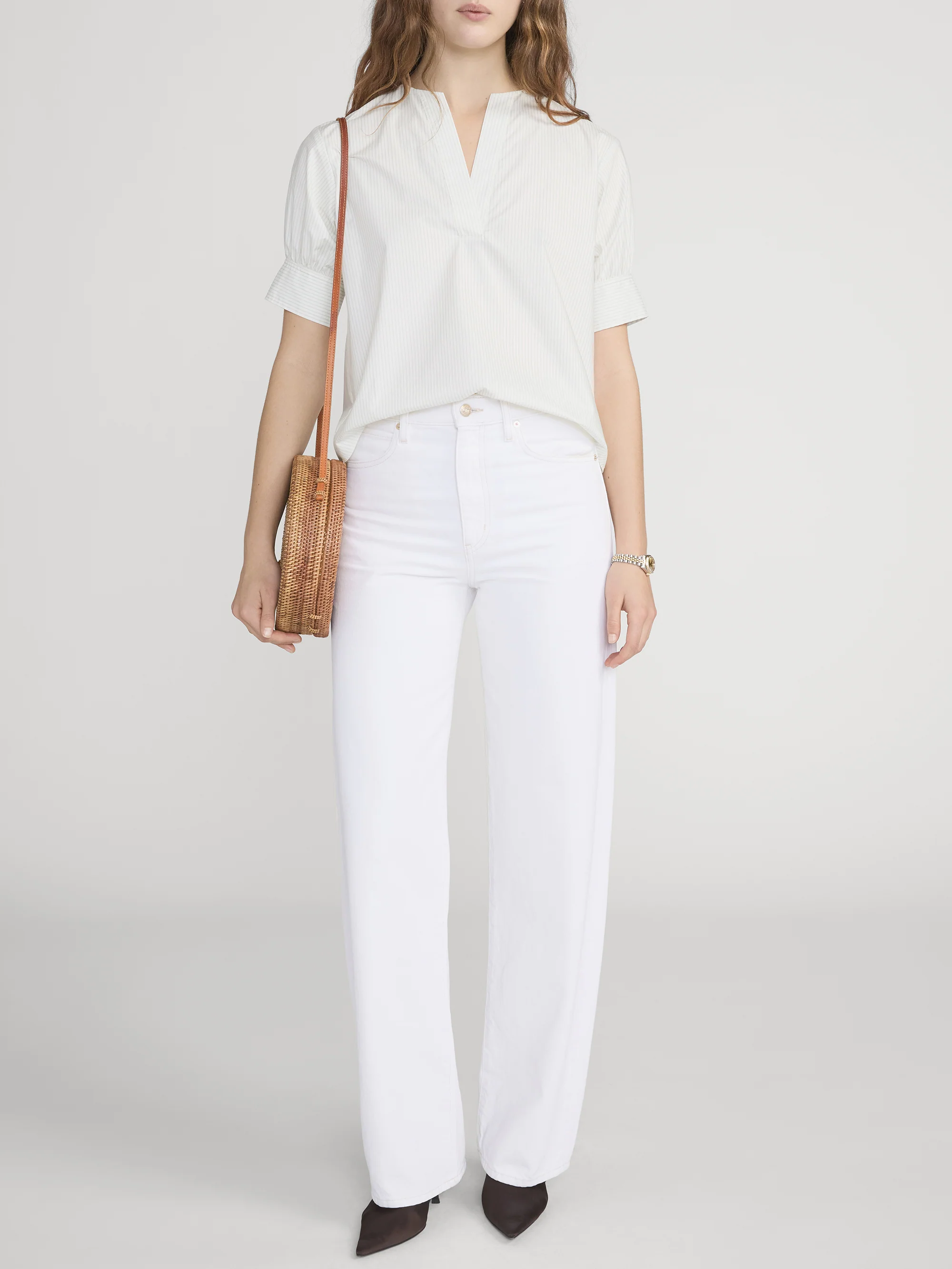 The V-Neck Popover Top -- Cream Multi - Image 2