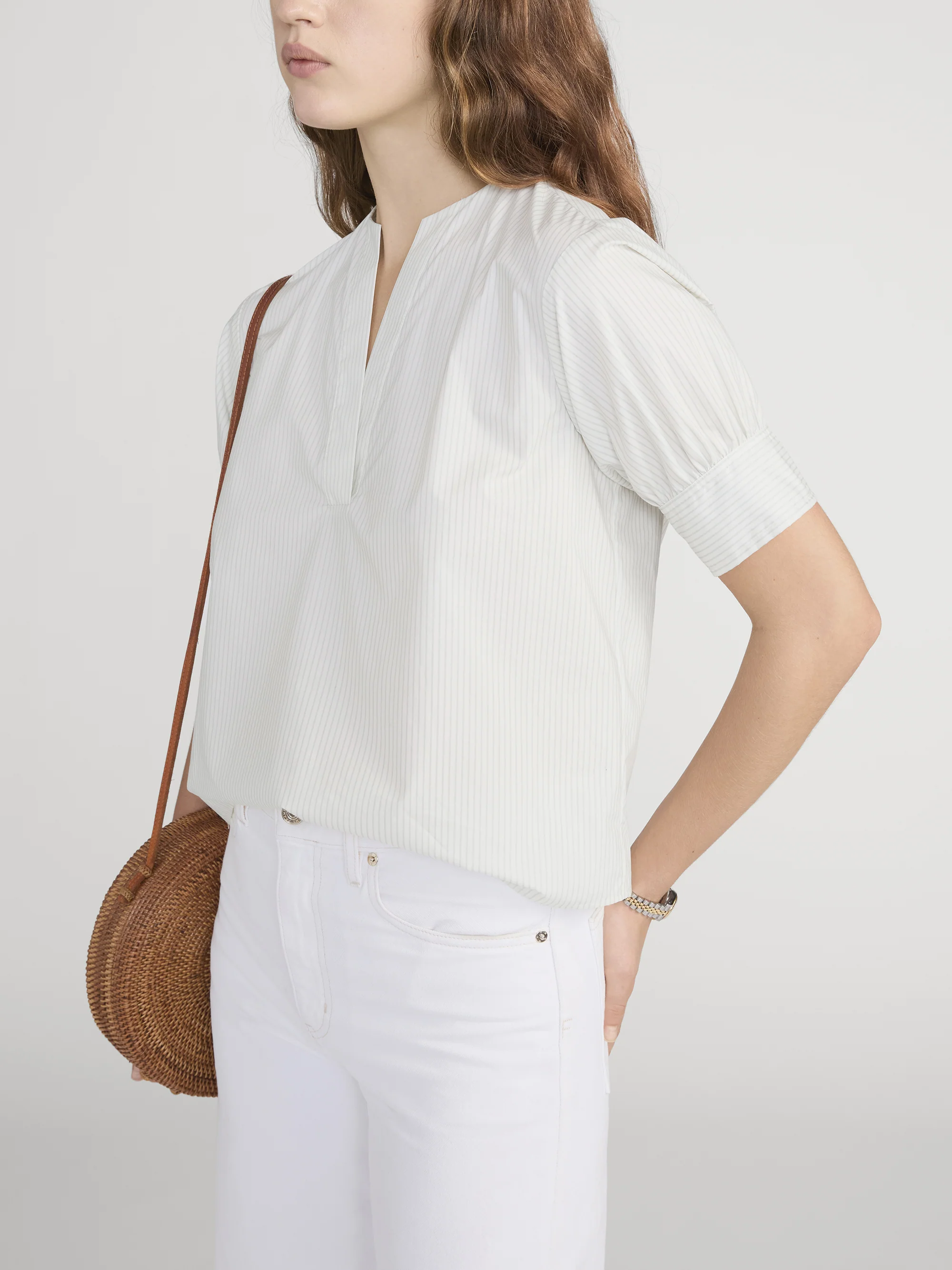 The V-Neck Popover Top -- Cream Multi - Image 4