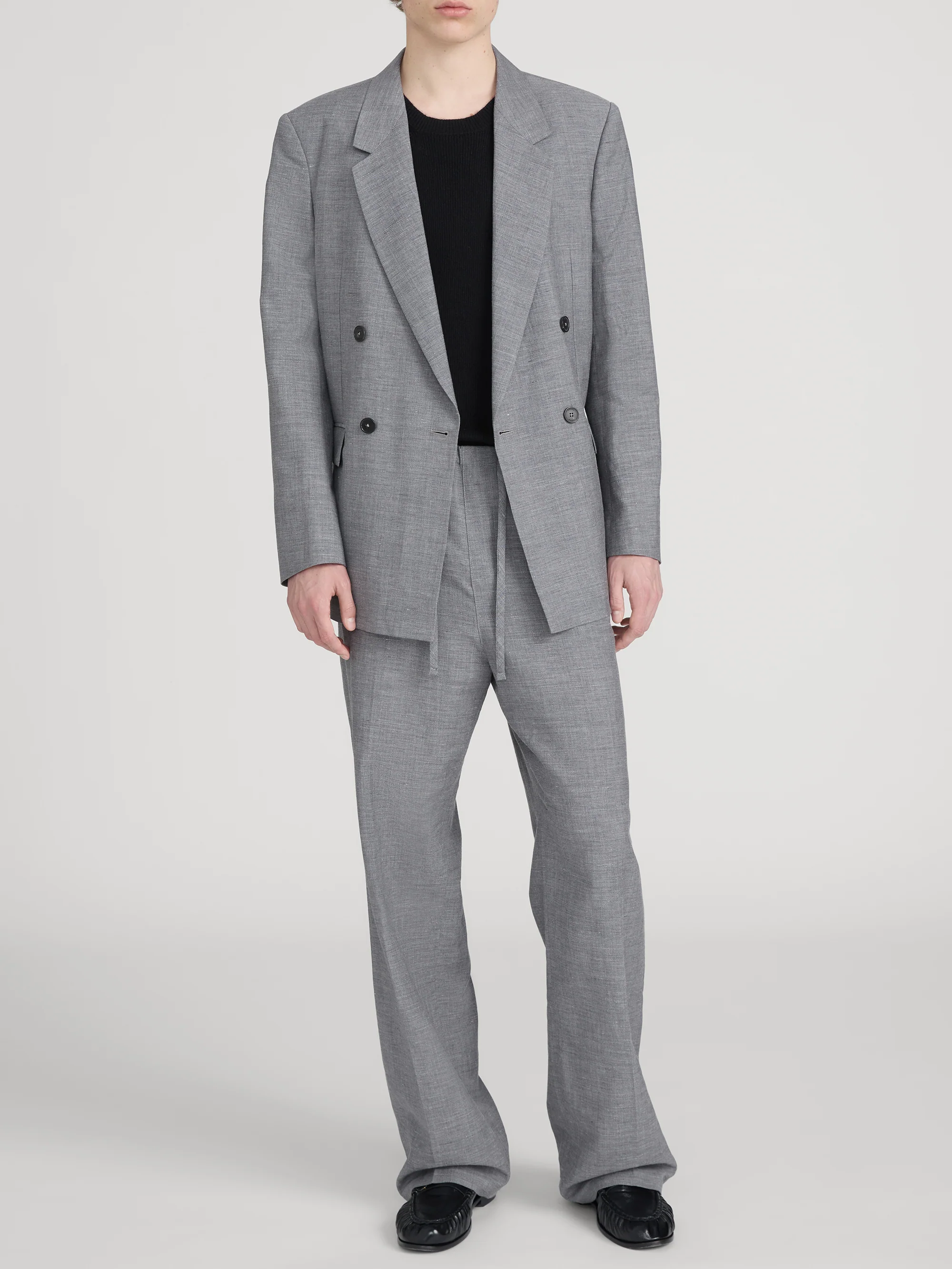 Unlined Double Breasted Blazer -- Grey Melange - Image 2