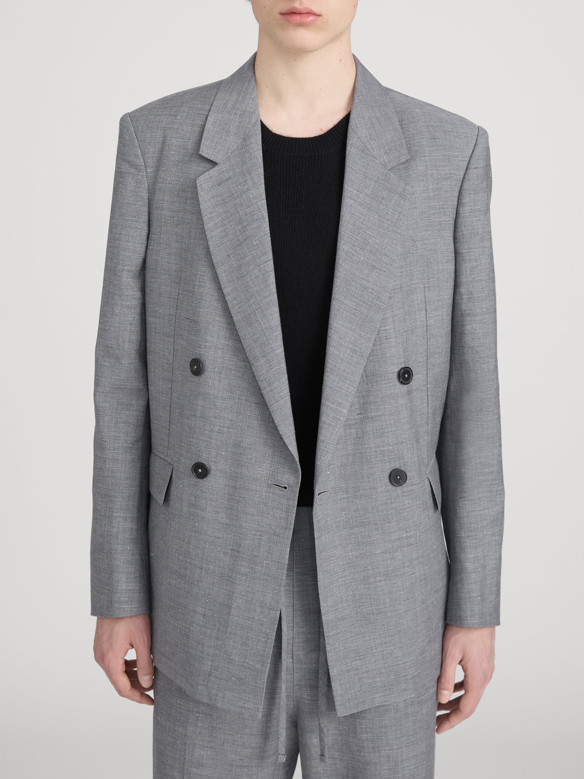 Unlined Double Breasted Blazer -- Grey Melange - Image 3