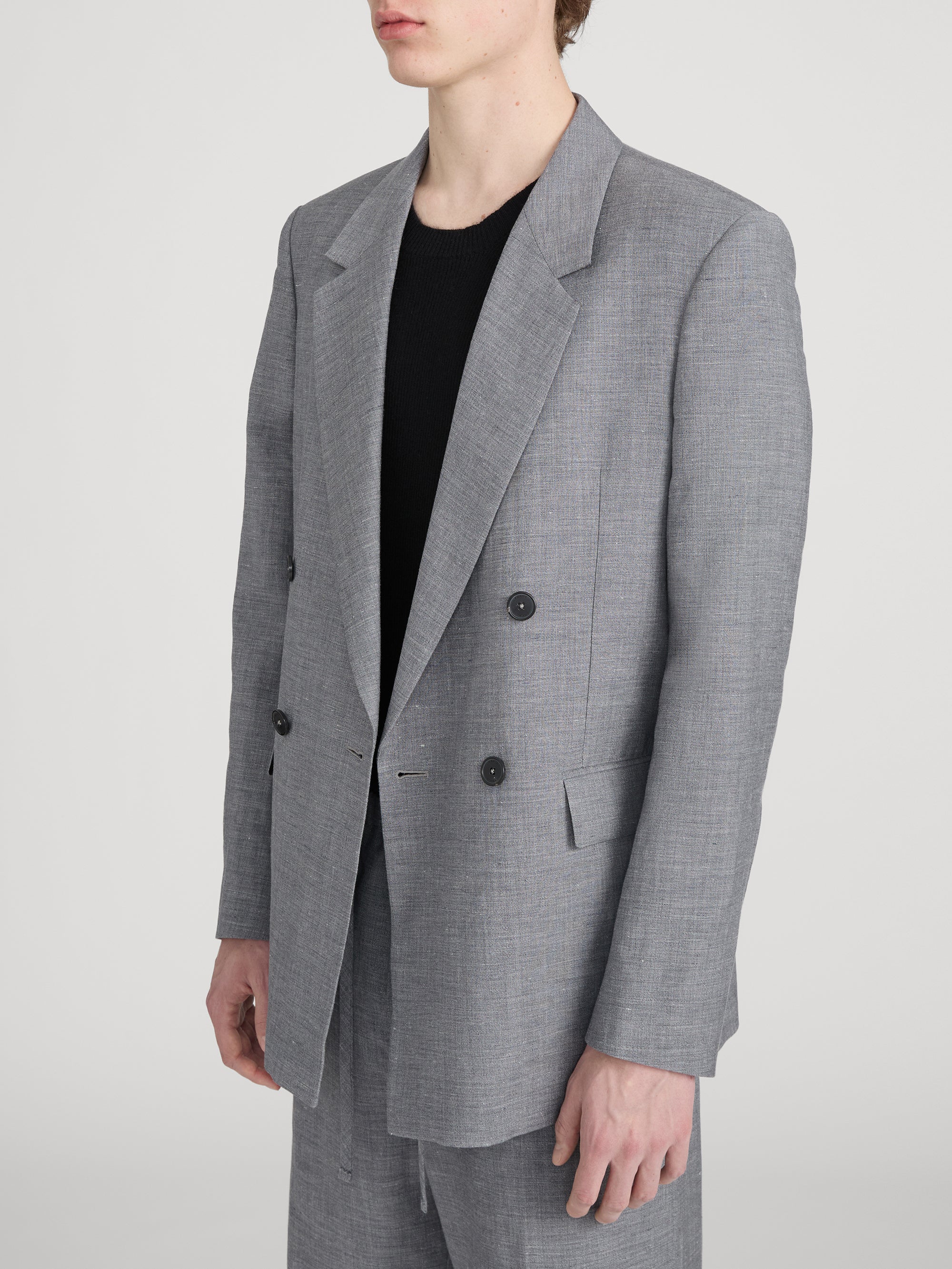 Unlined Double Breasted Blazer -- Grey Melange - Image 4