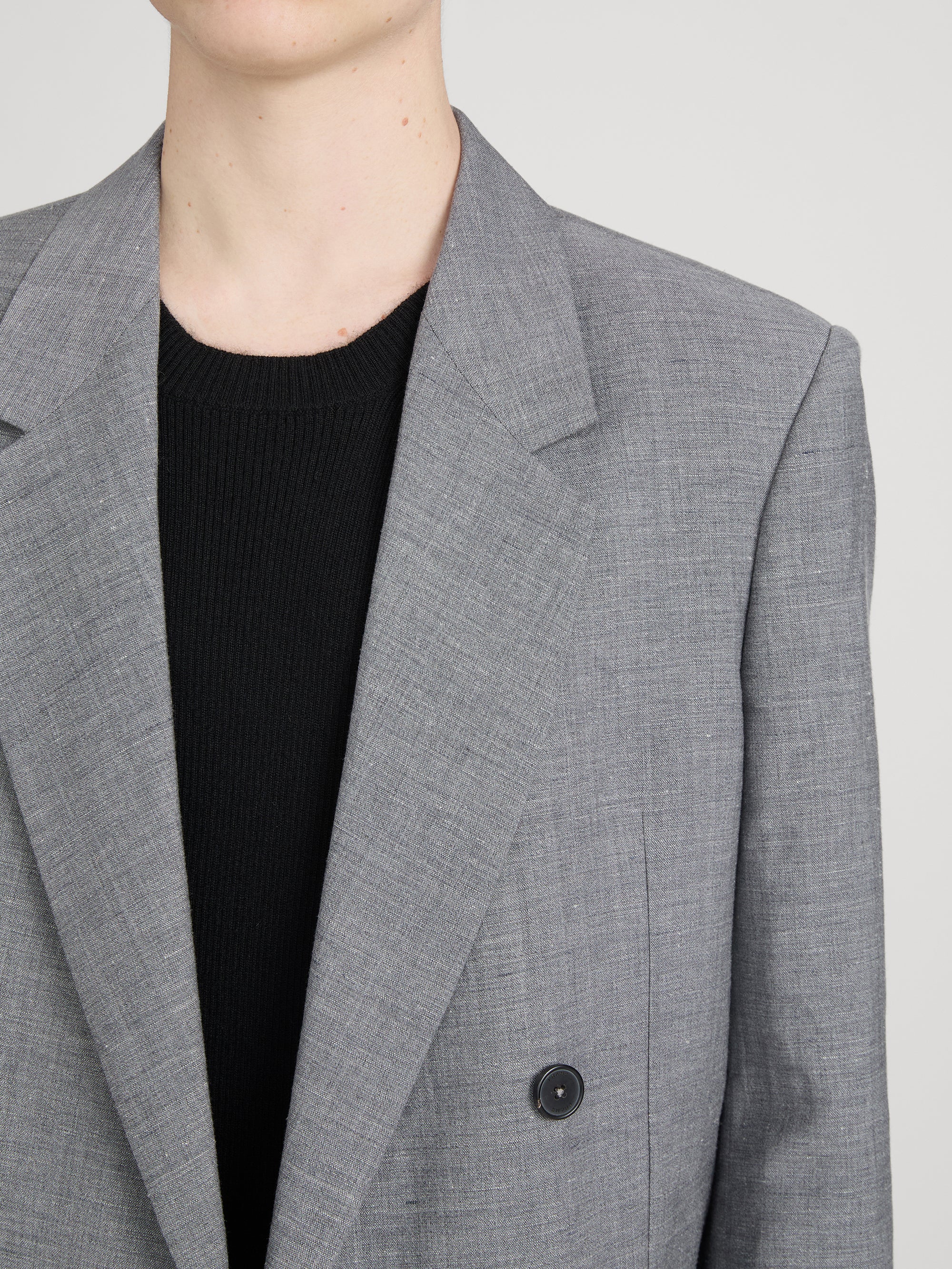 Unlined Double Breasted Blazer -- Grey Melange - Image 5