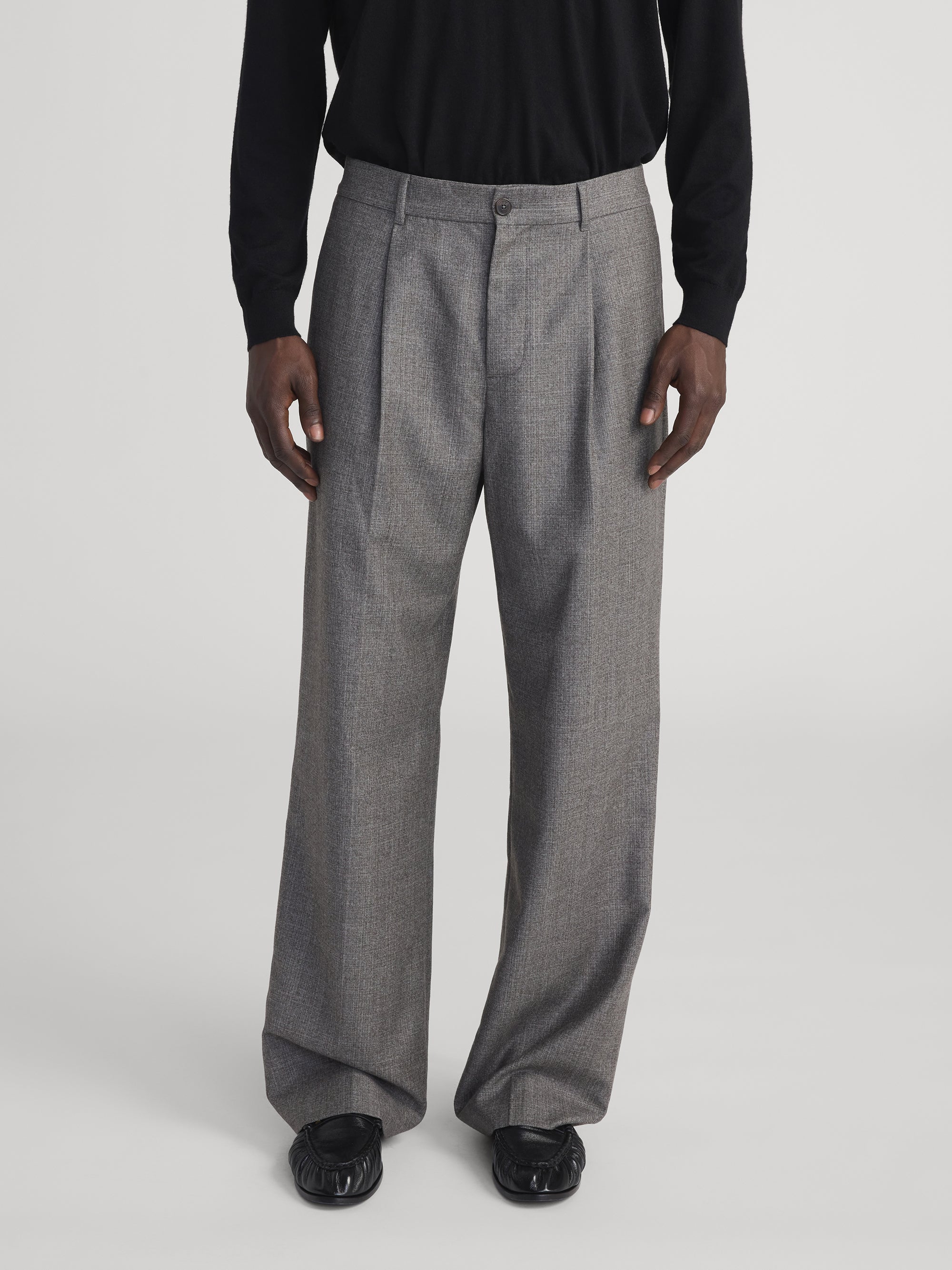Wide Leg Flannel Trousers -- Light Taupe - Image 3