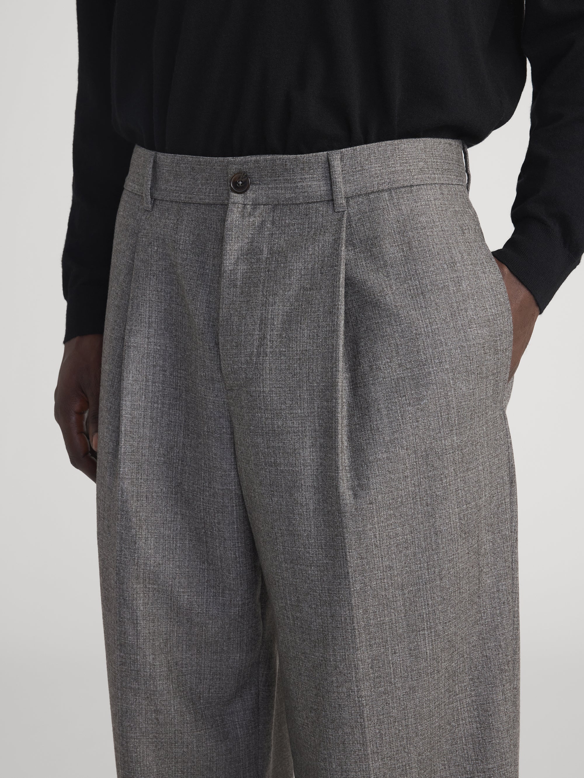 Wide Leg Flannel Trousers -- Light Taupe - Image 4