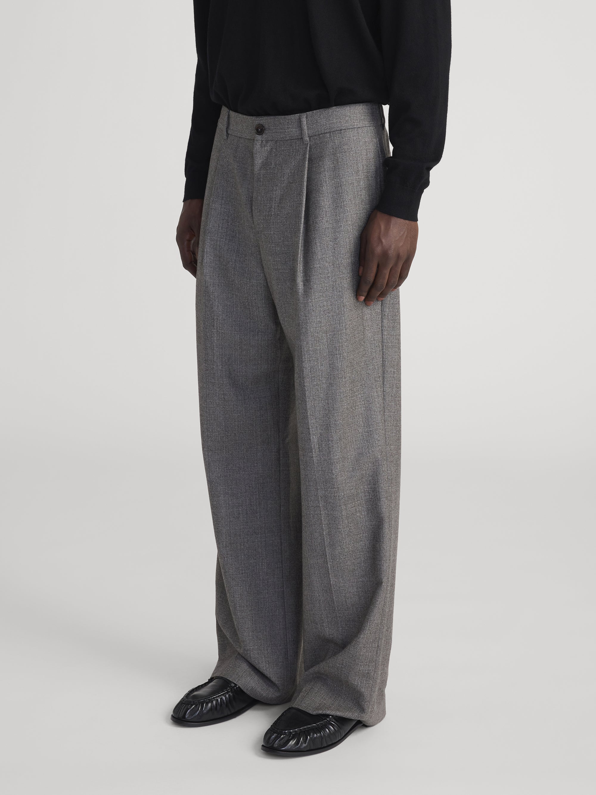 Wide Leg Flannel Trousers -- Light Taupe - Image 5