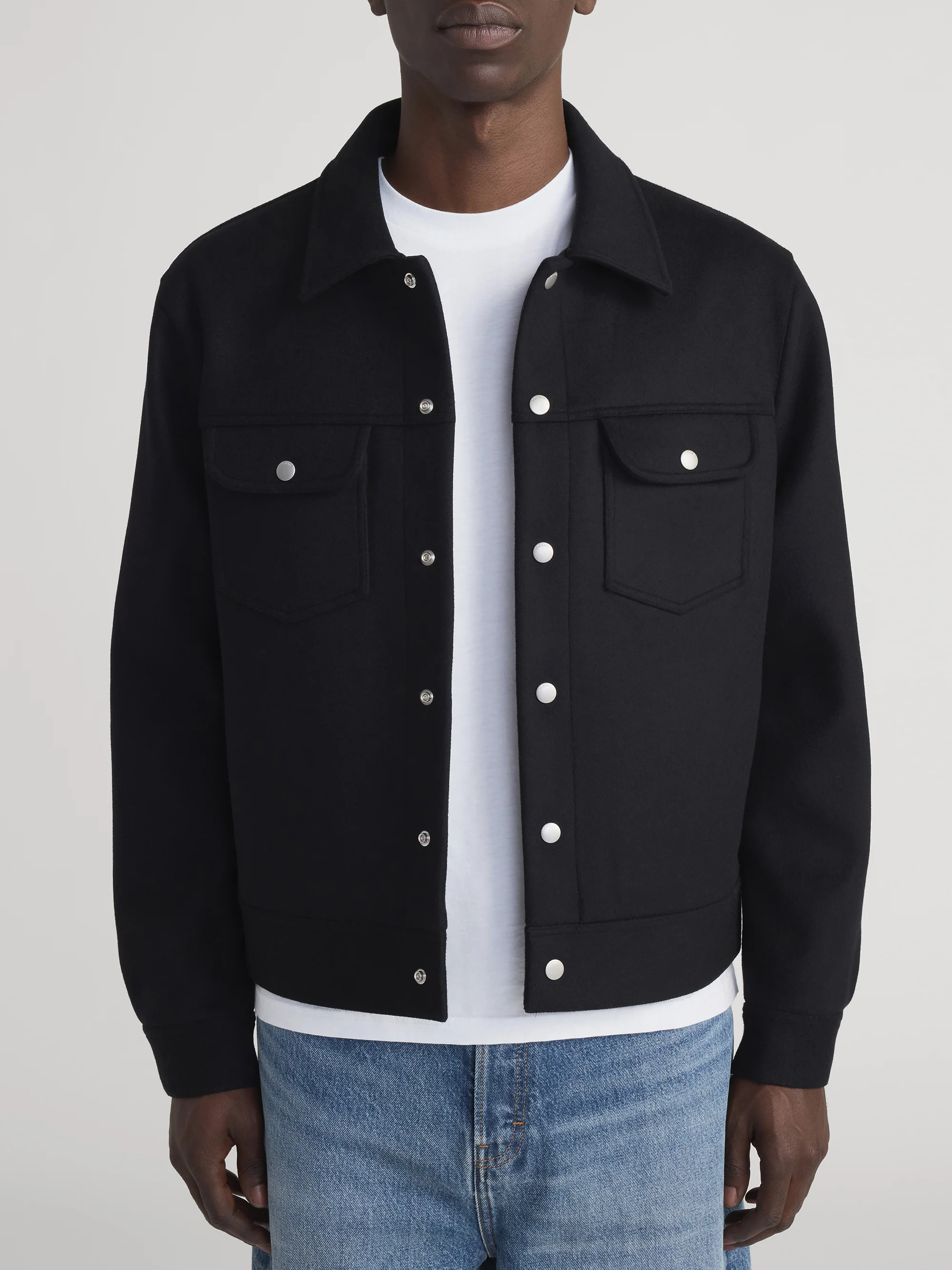 Wool Trucker Jacket -- Black - Image 3