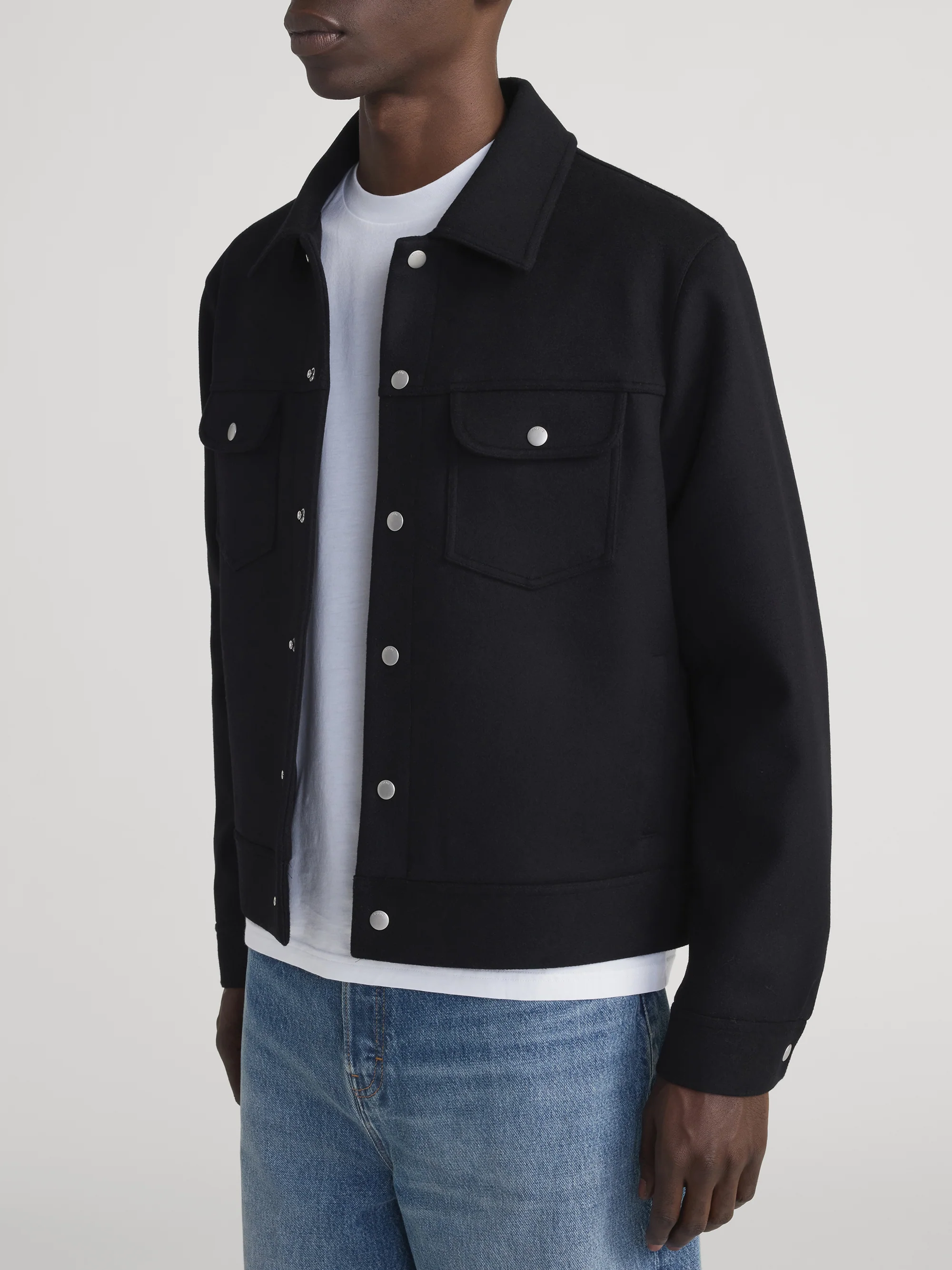 Wool Trucker Jacket -- Black - Image 5