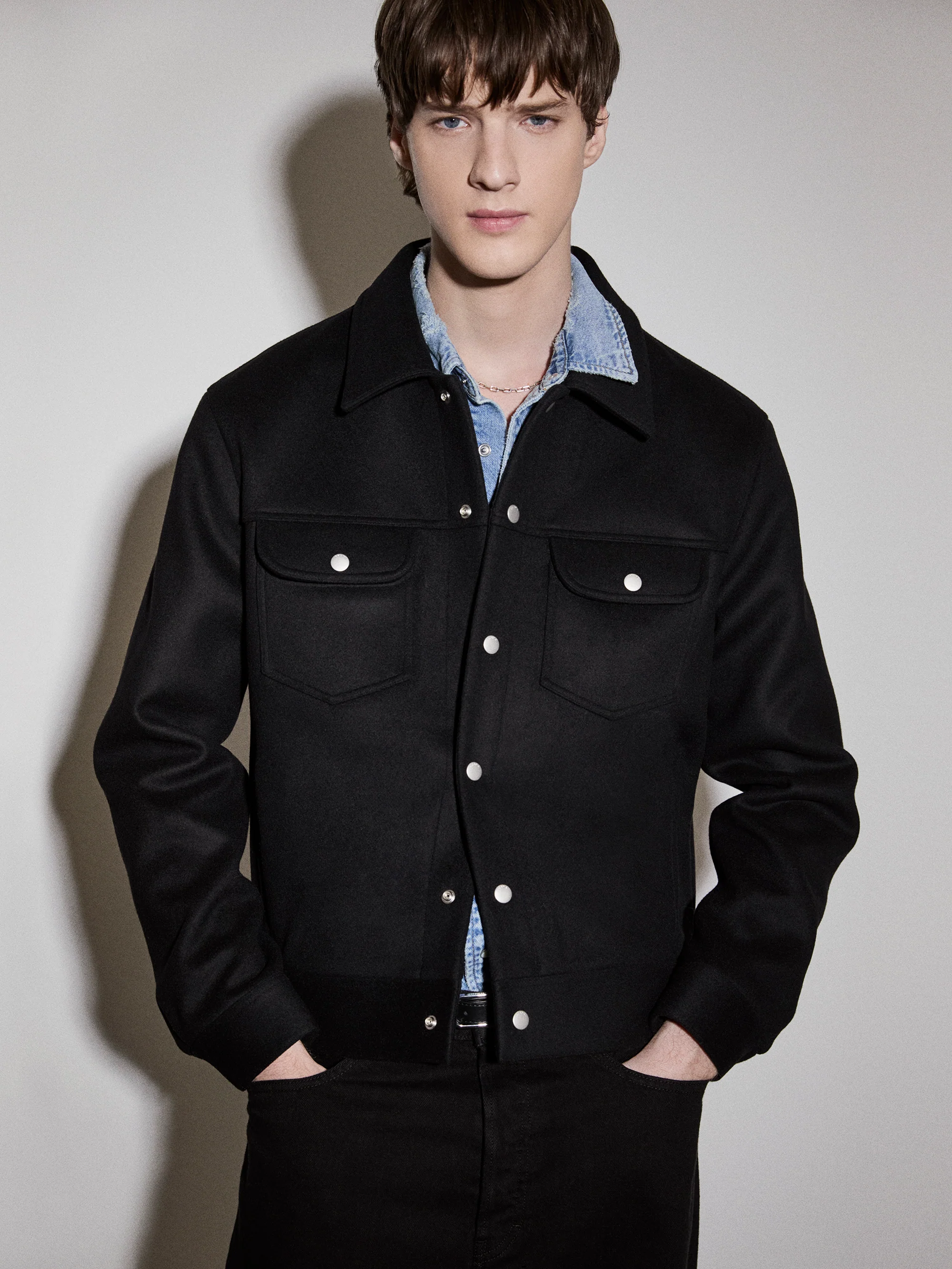 Wool Trucker Jacket -- Black - Image 8