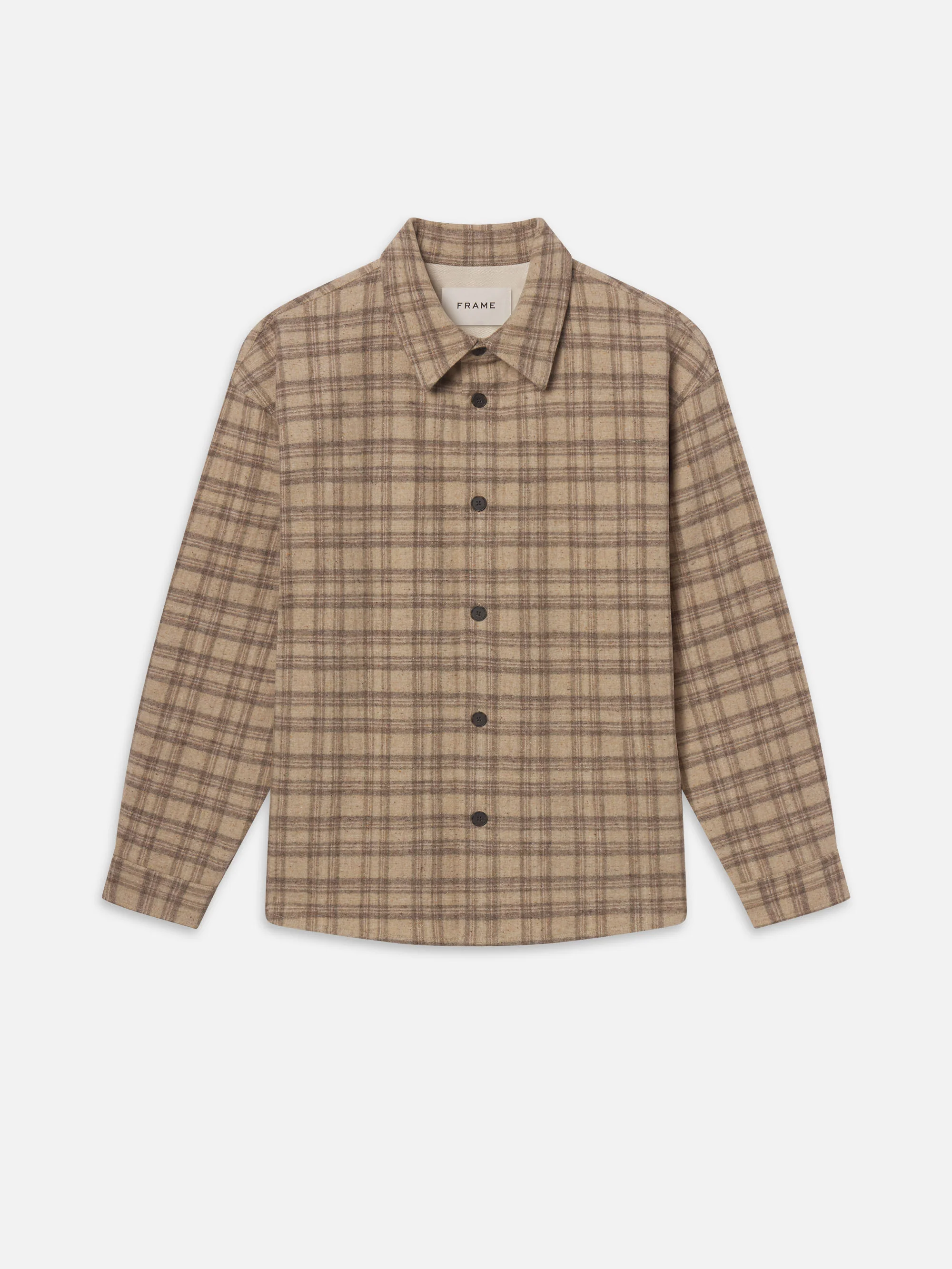 Woolen Plaid Overshirt -- Beige Multi
