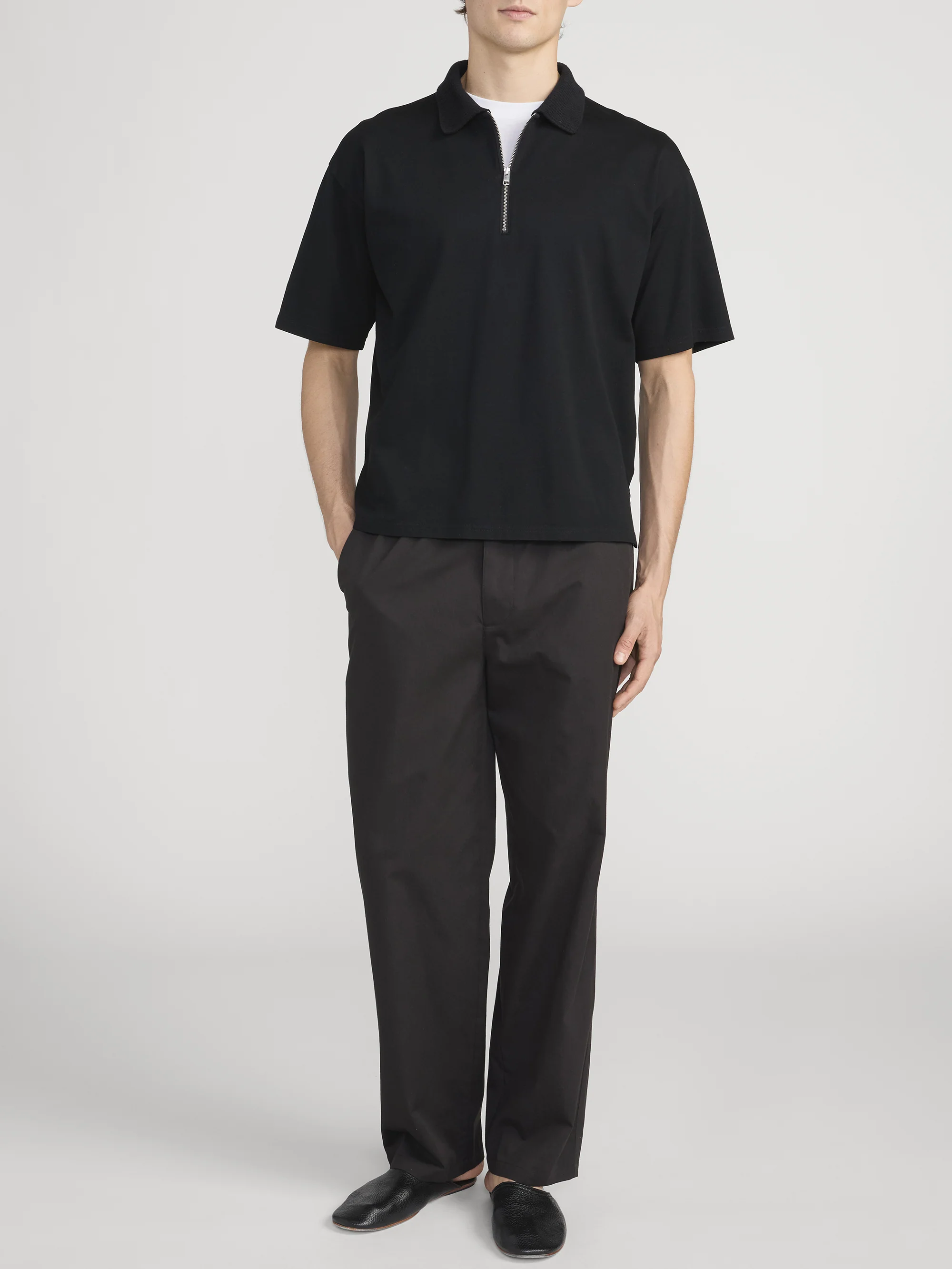 Zip Polo Shirt -- Black - Image 2