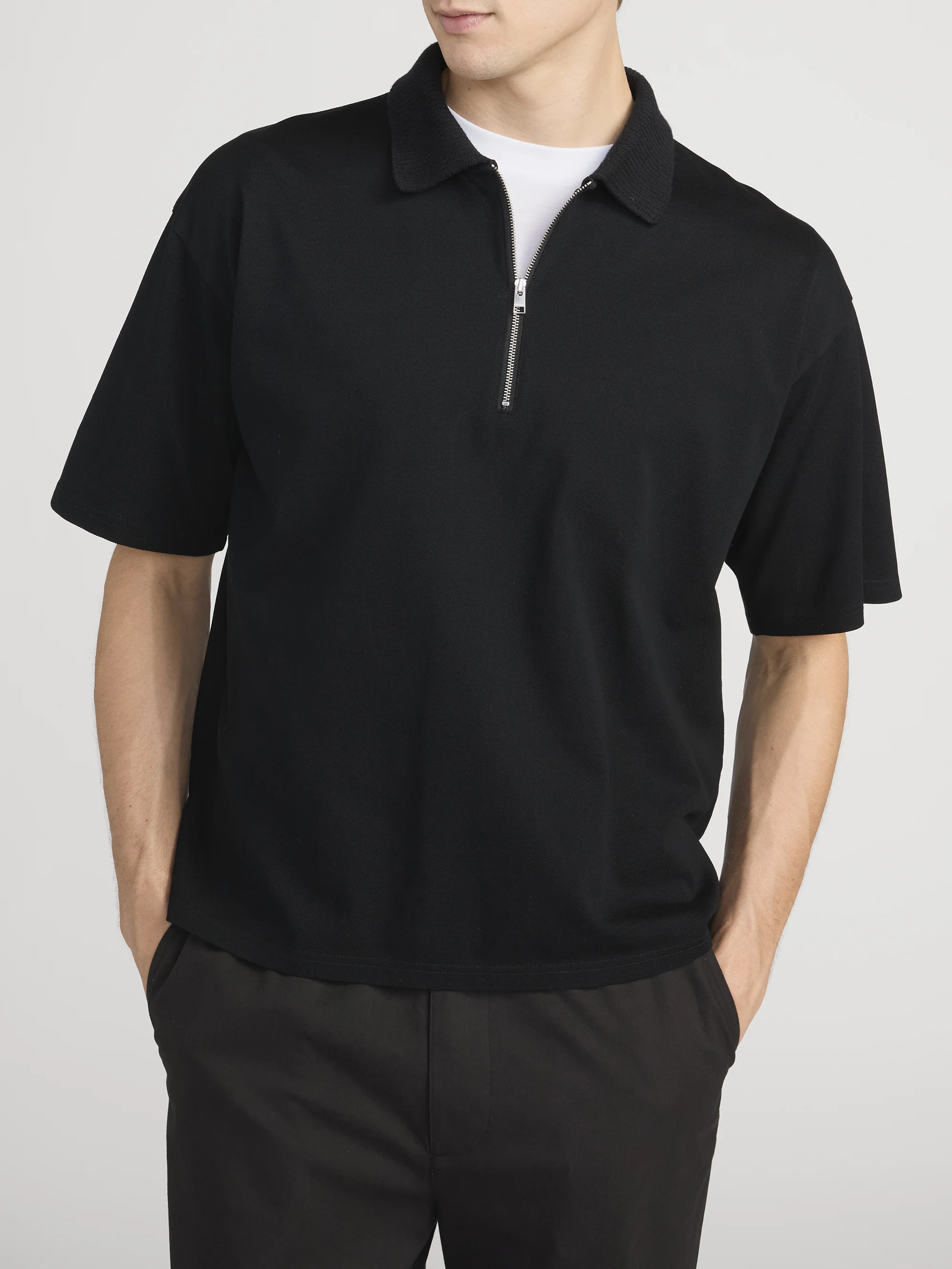 Zip Polo Shirt -- Black - Image 3
