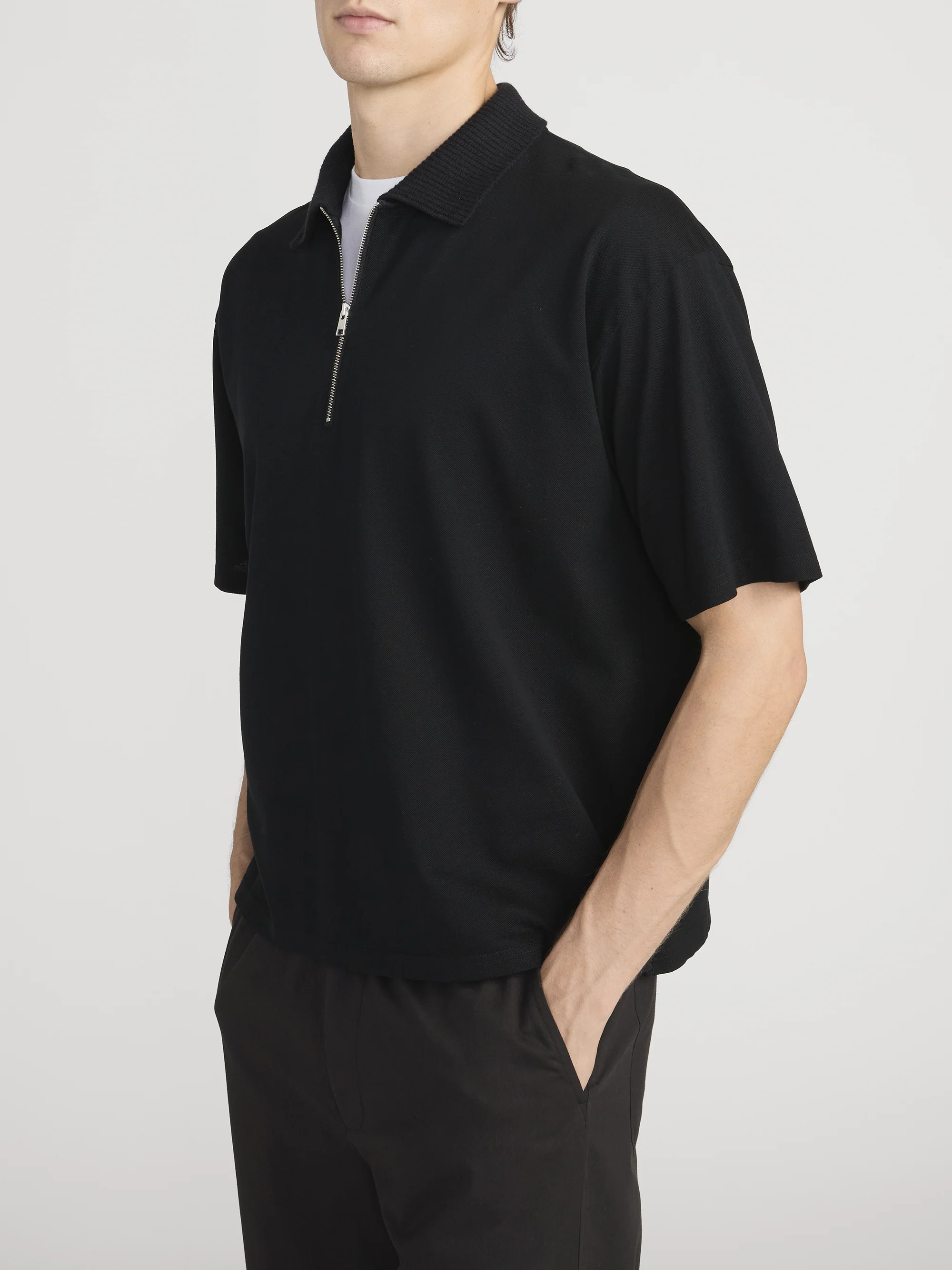 Zip Polo Shirt -- Black - Image 4