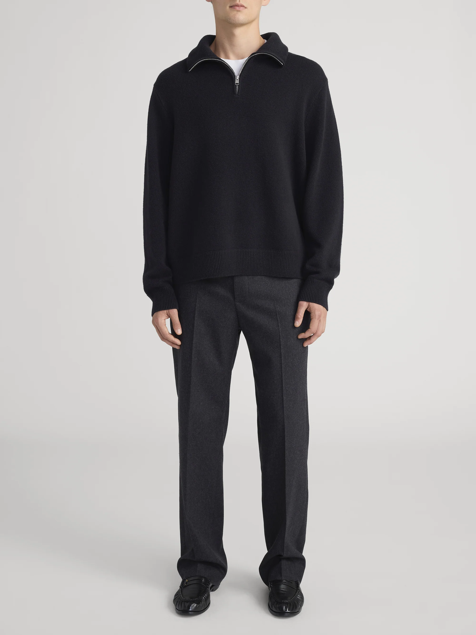 Zip Up Wool Sweater -- Black - Image 2