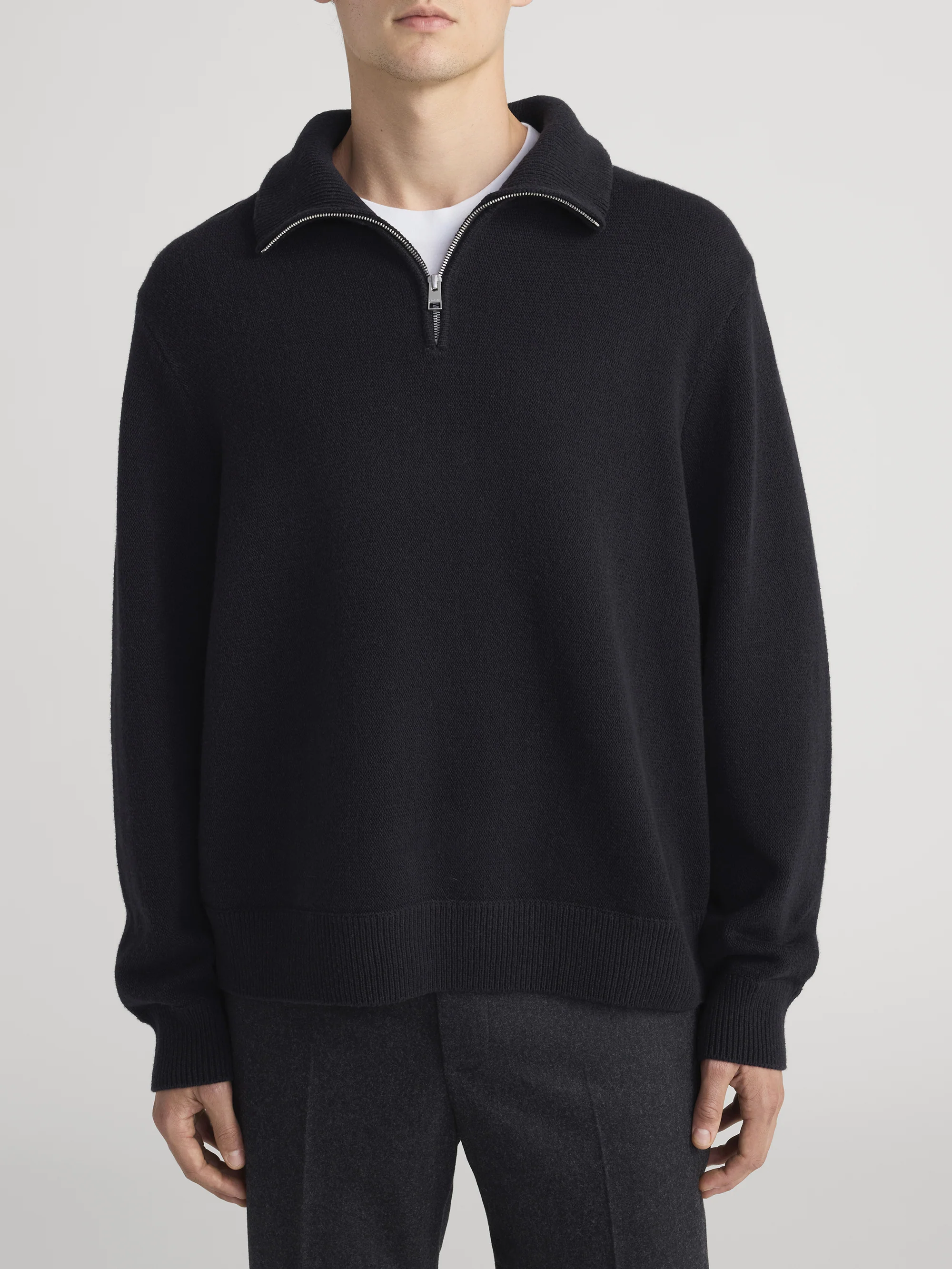 Zip Up Wool Sweater -- Black - Image 3