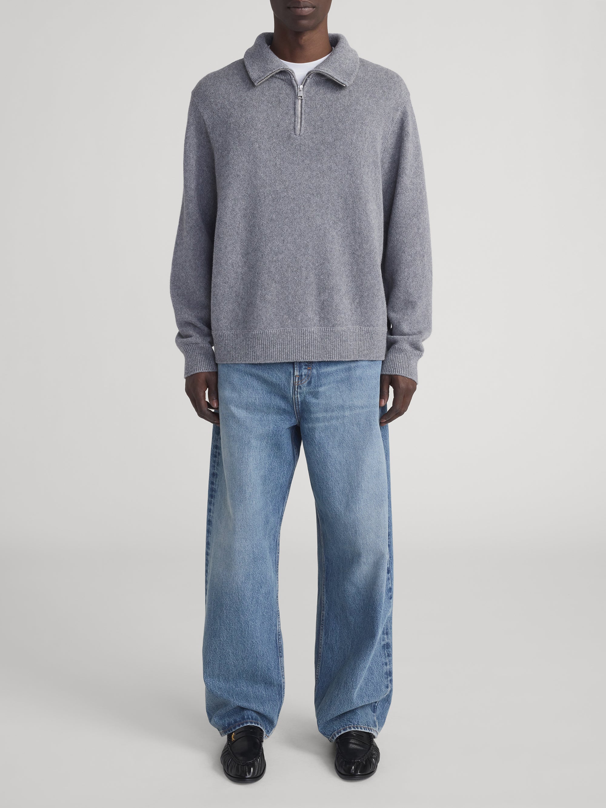 Zip Up Wool Sweater -- Grey Melange - Image 2