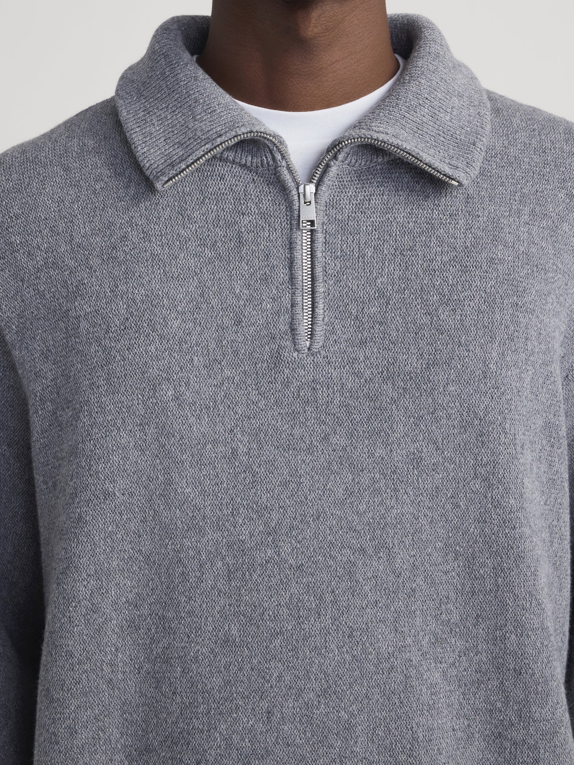 Zip Up Wool Sweater -- Grey Melange - Image 4