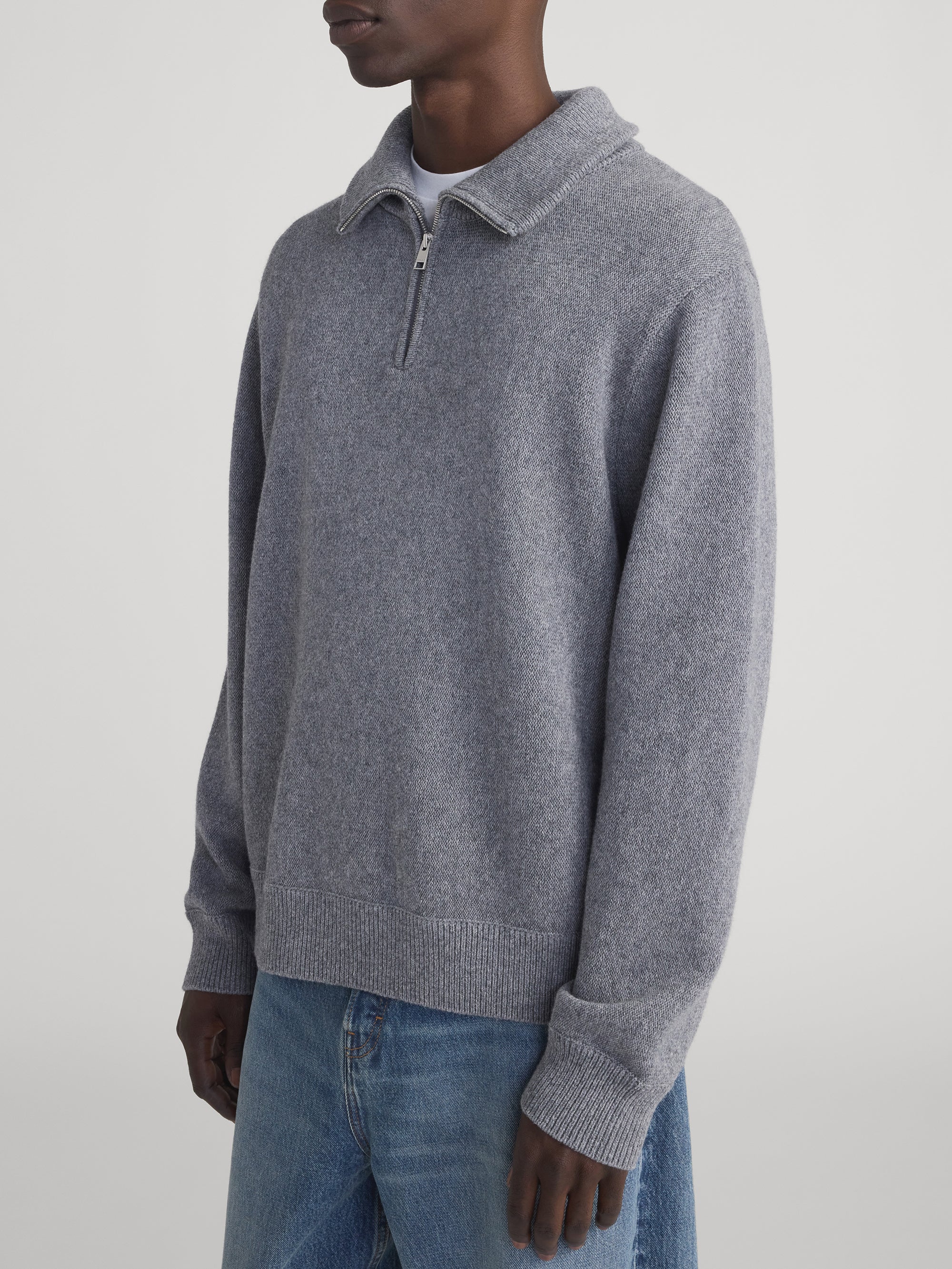 Zip Up Wool Sweater -- Grey Melange - Image 5