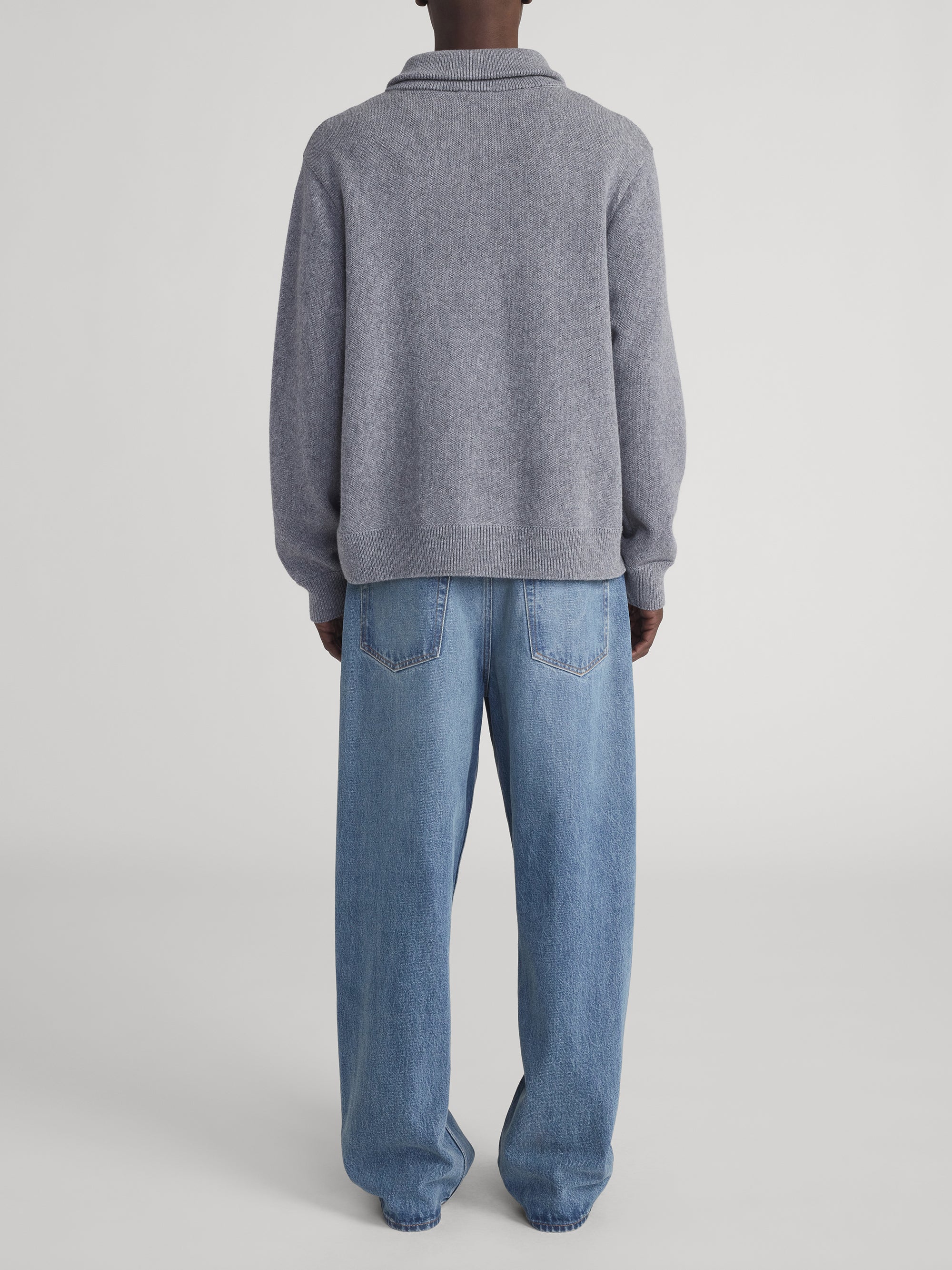 Zip Up Wool Sweater -- Grey Melange - Image 6